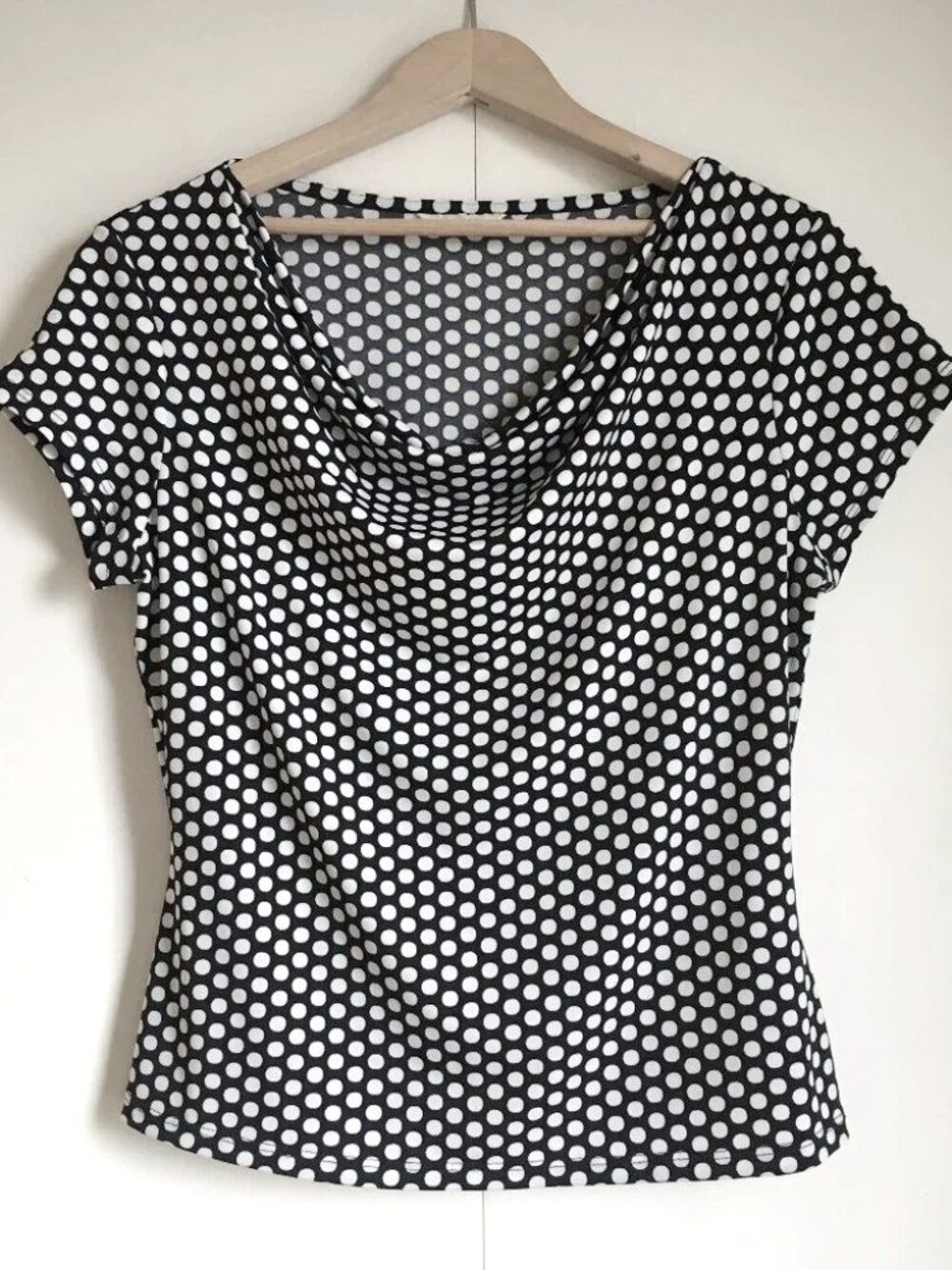 JACQUES VERT PRECIS B&W Polka Dot Cowl Top Petite S Vintage Y2K Coquette
